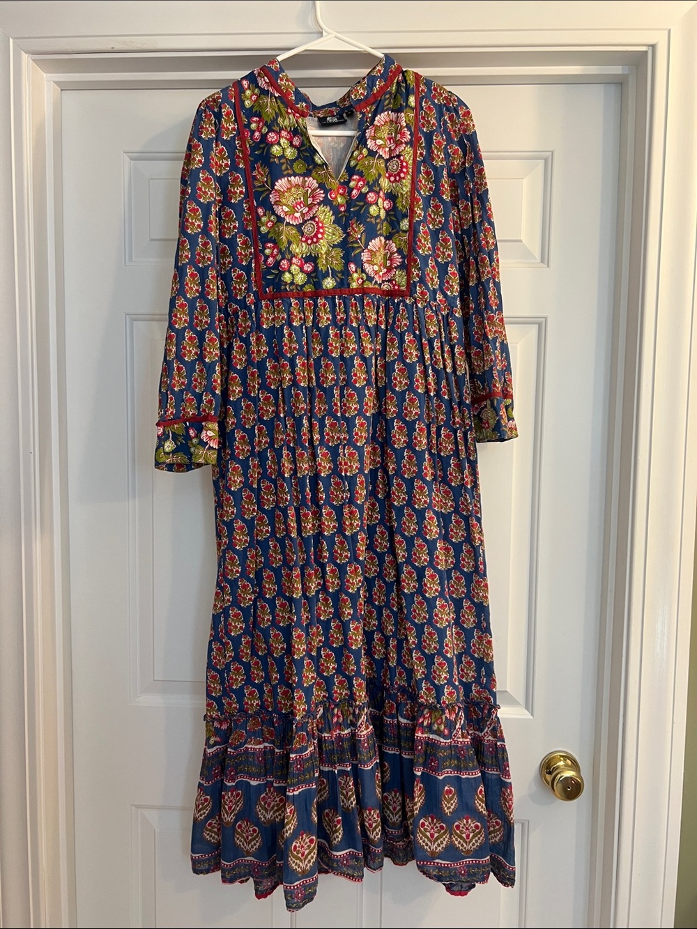 Floral Navy Maxi Dress with V-Neck Yoke
